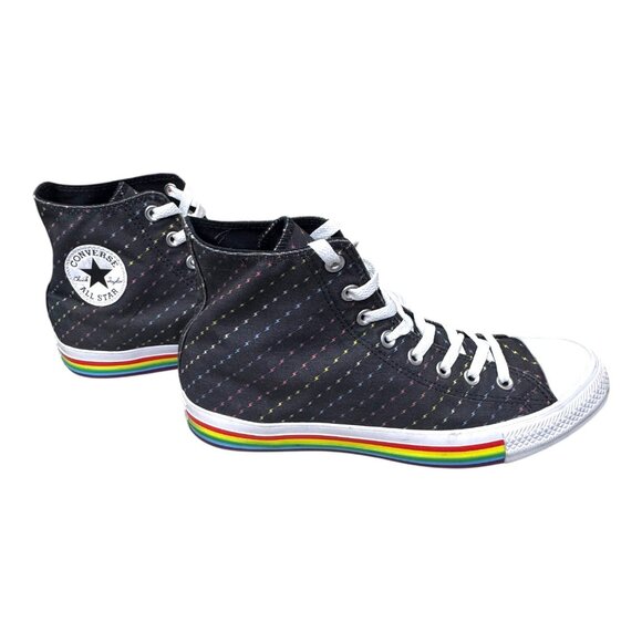 Black Converse Chuck Taylor All Star High Top Pride Bolt Print Rainbow Sneakers - Picture 9 of 9